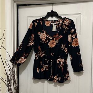 Maurices Navy and Brown/Peach Floral Blouse NWT
